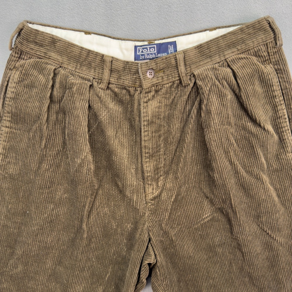 Polo Ralph Lauren Andrew Pant 34x27 Brown Corduroy Pleated Mens Trousers - Picture 3 of 9
